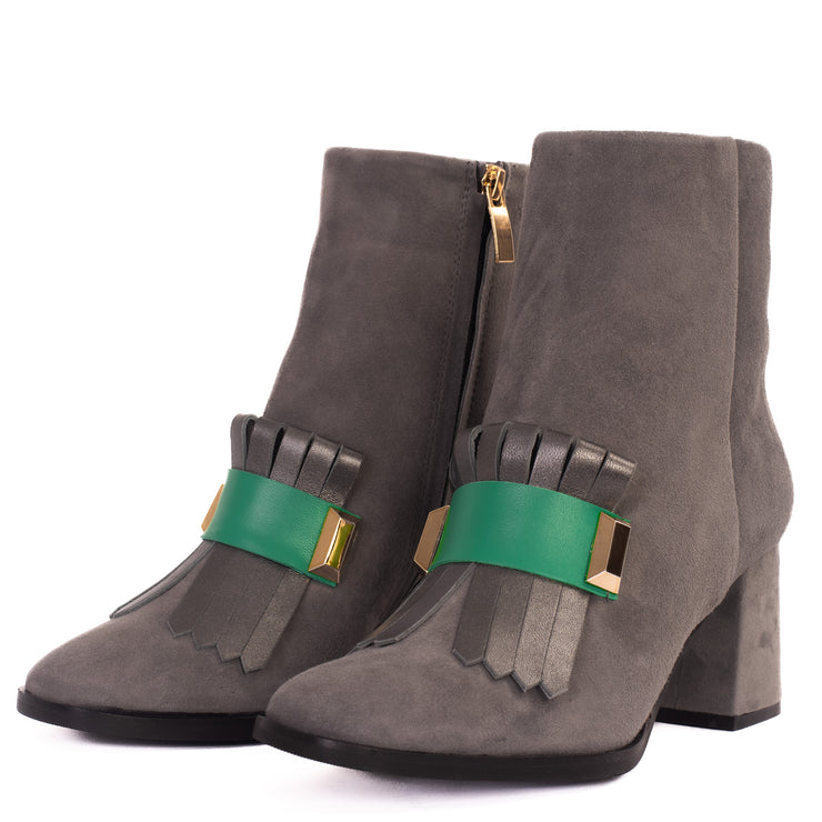 The Luksor Grey Suede Leather Block Heel Boot