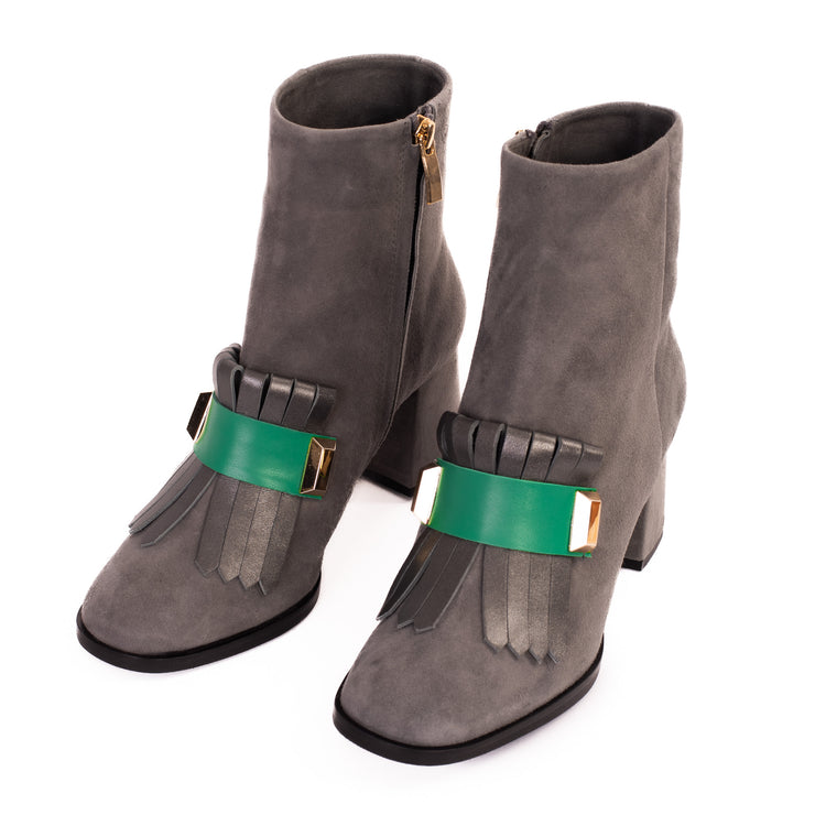 The Luksor Grey Suede Leather Block Heel Boot