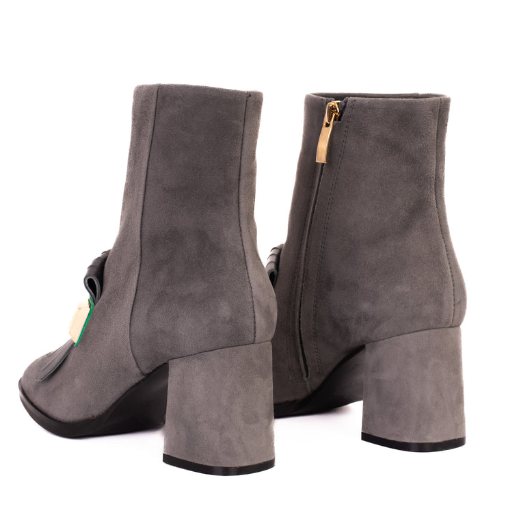 The Luksor Grey Suede Leather Block Heel Boot