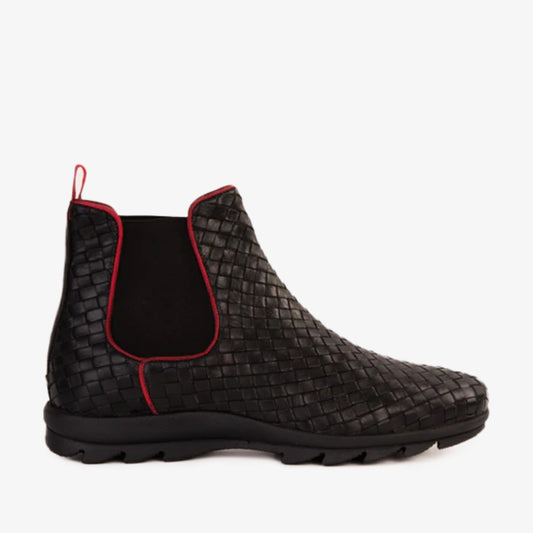 The Luxpre Black Leather Handwoven Casual Chelsea Men Boot