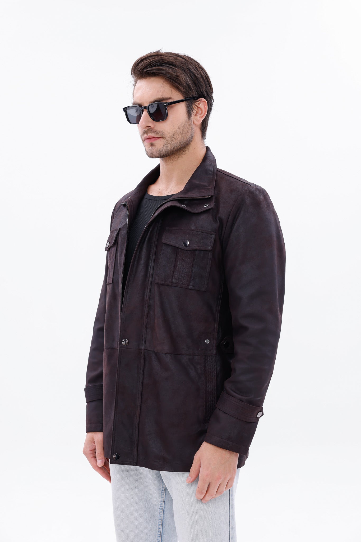 The Cremona Deep Brown Suede Leather Men Jacket