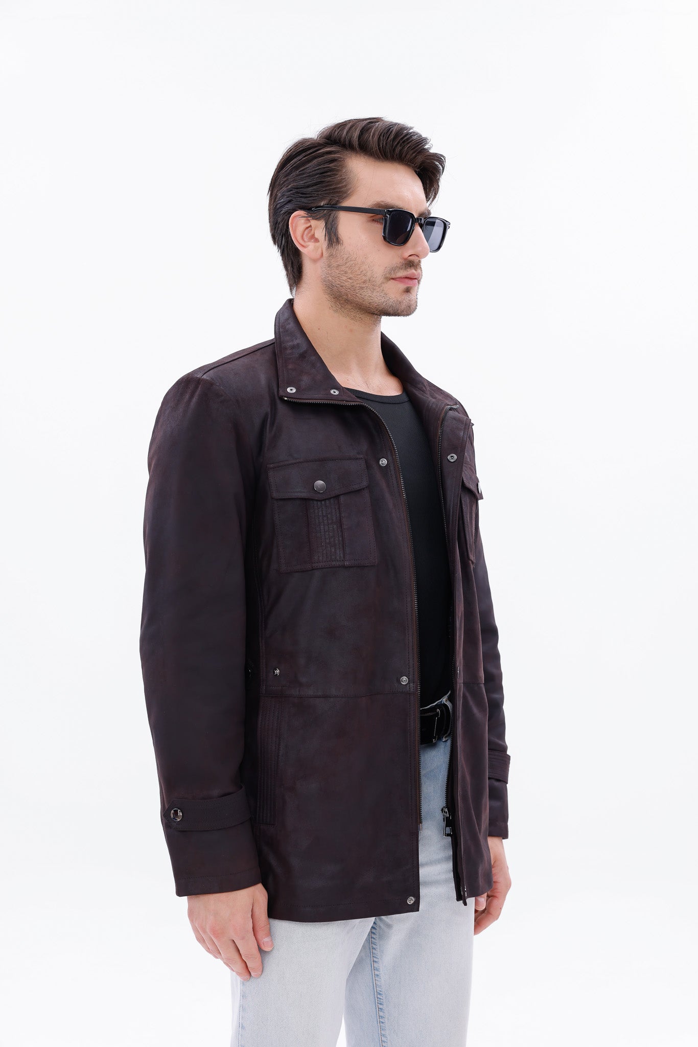 The Cremona Deep Brown Suede Leather Men Jacket
