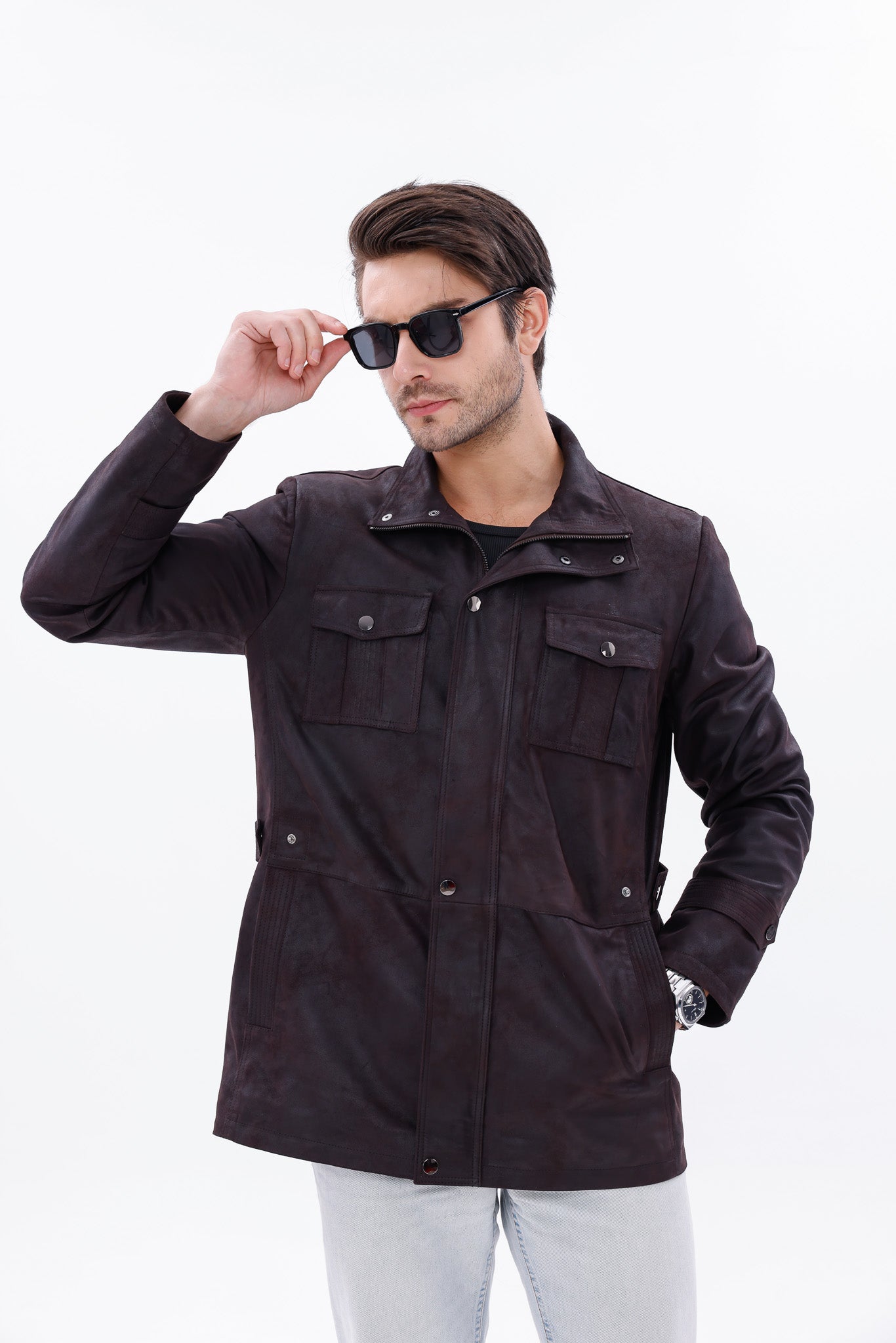 The Cremona Deep Brown Suede Leather Men Jacket