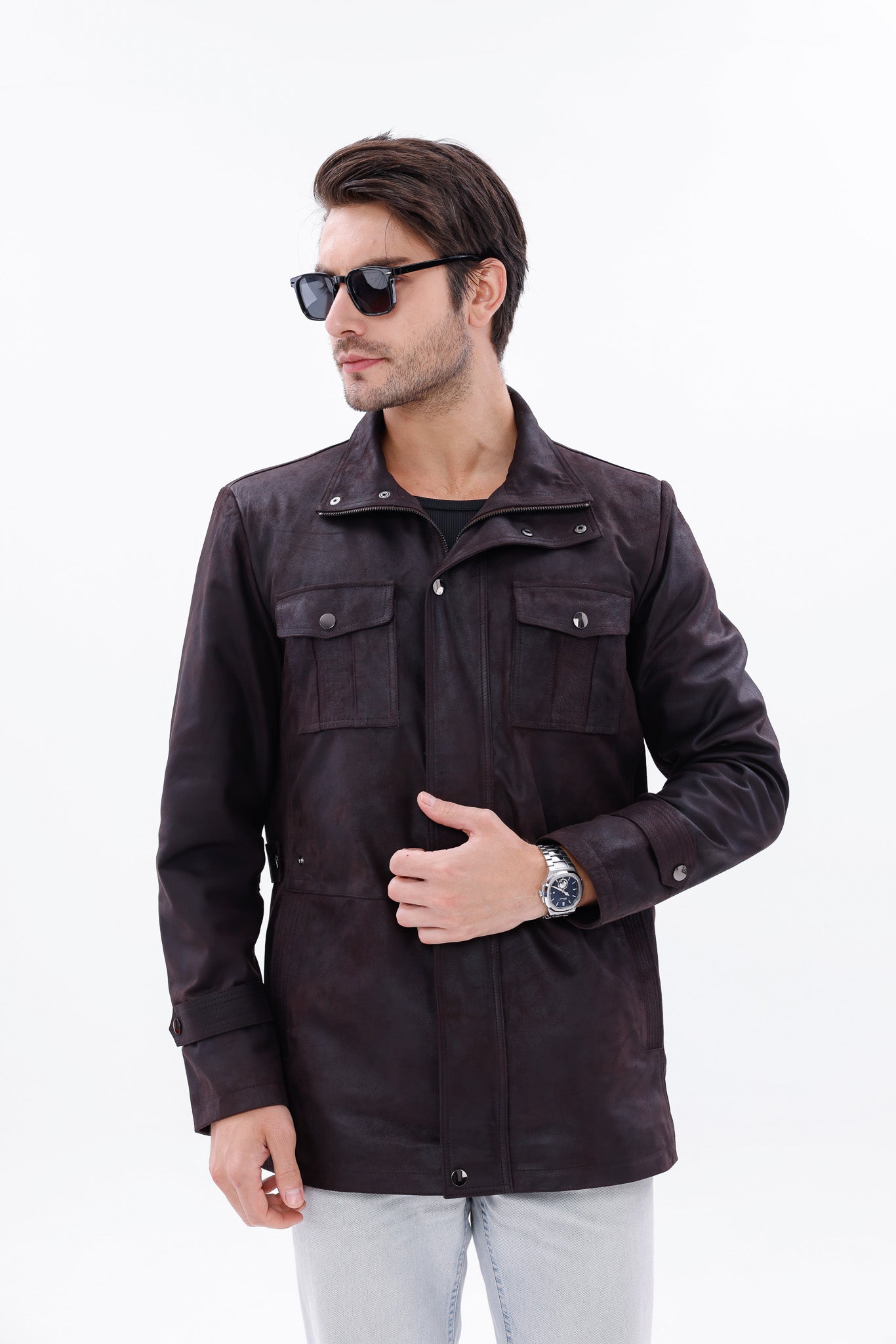The Cremona Deep Brown Suede Leather Men Jacket