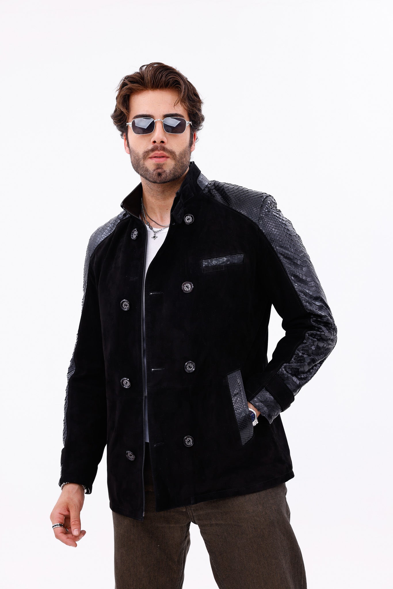 The Ravello Black Pythn Leather Men Jacket