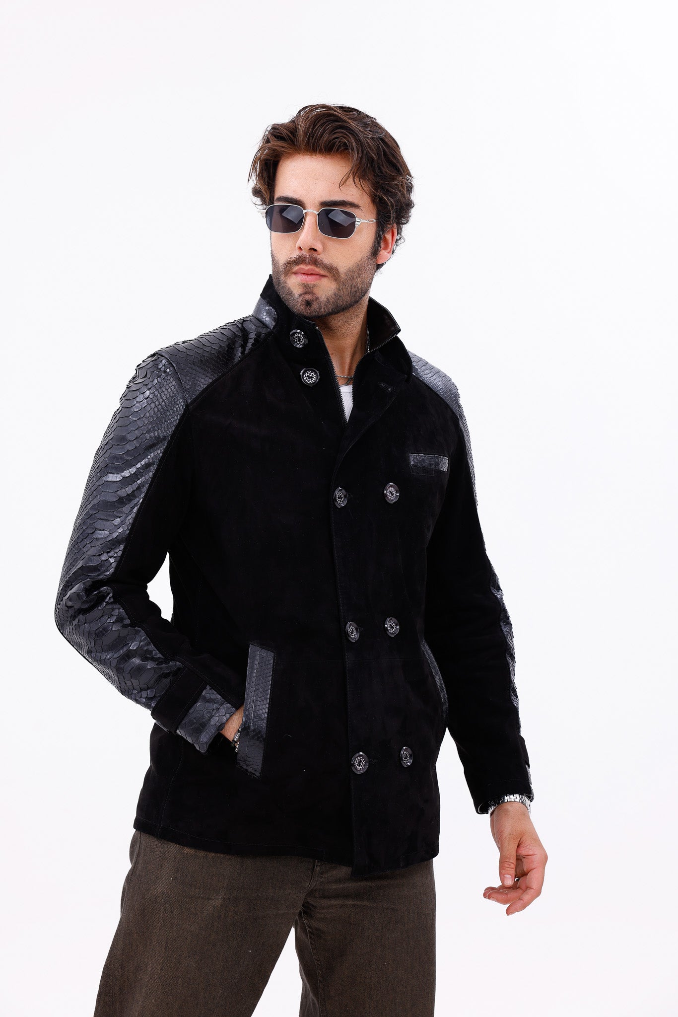 The Ravello Black Pythn Leather Men Jacket
