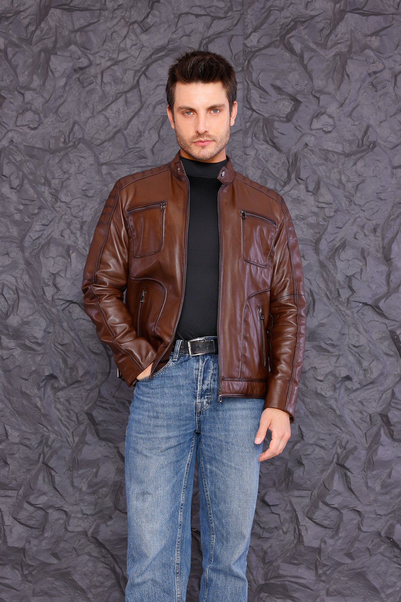 The Argento Brown Leather Jacket