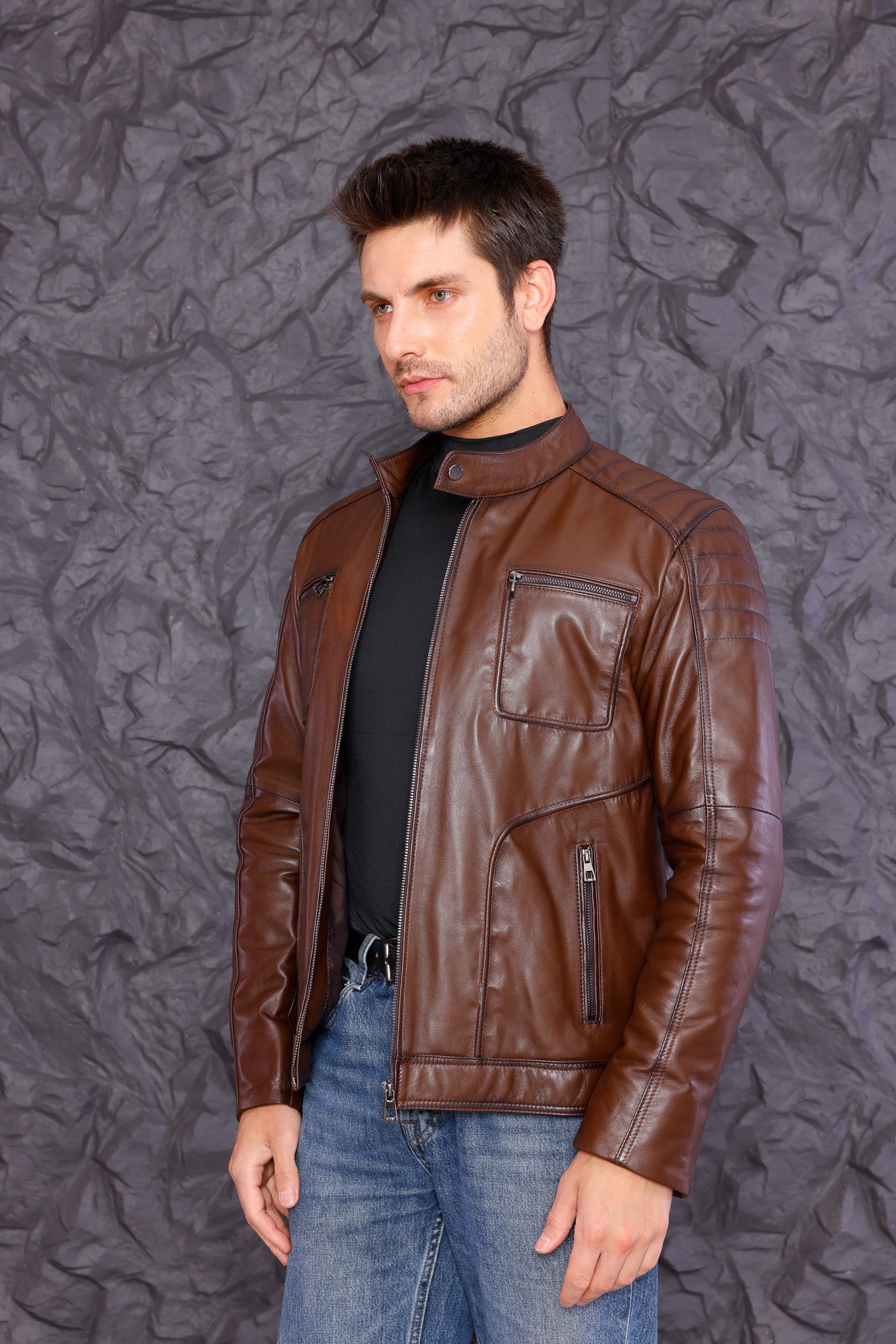 The Argento Brown Leather Jacket