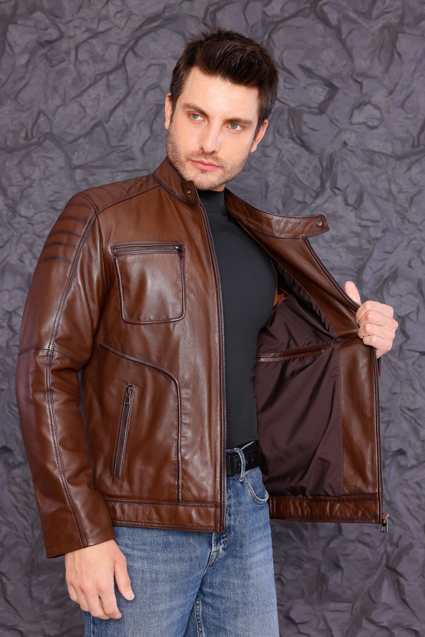 The Argento Brown Leather Jacket
