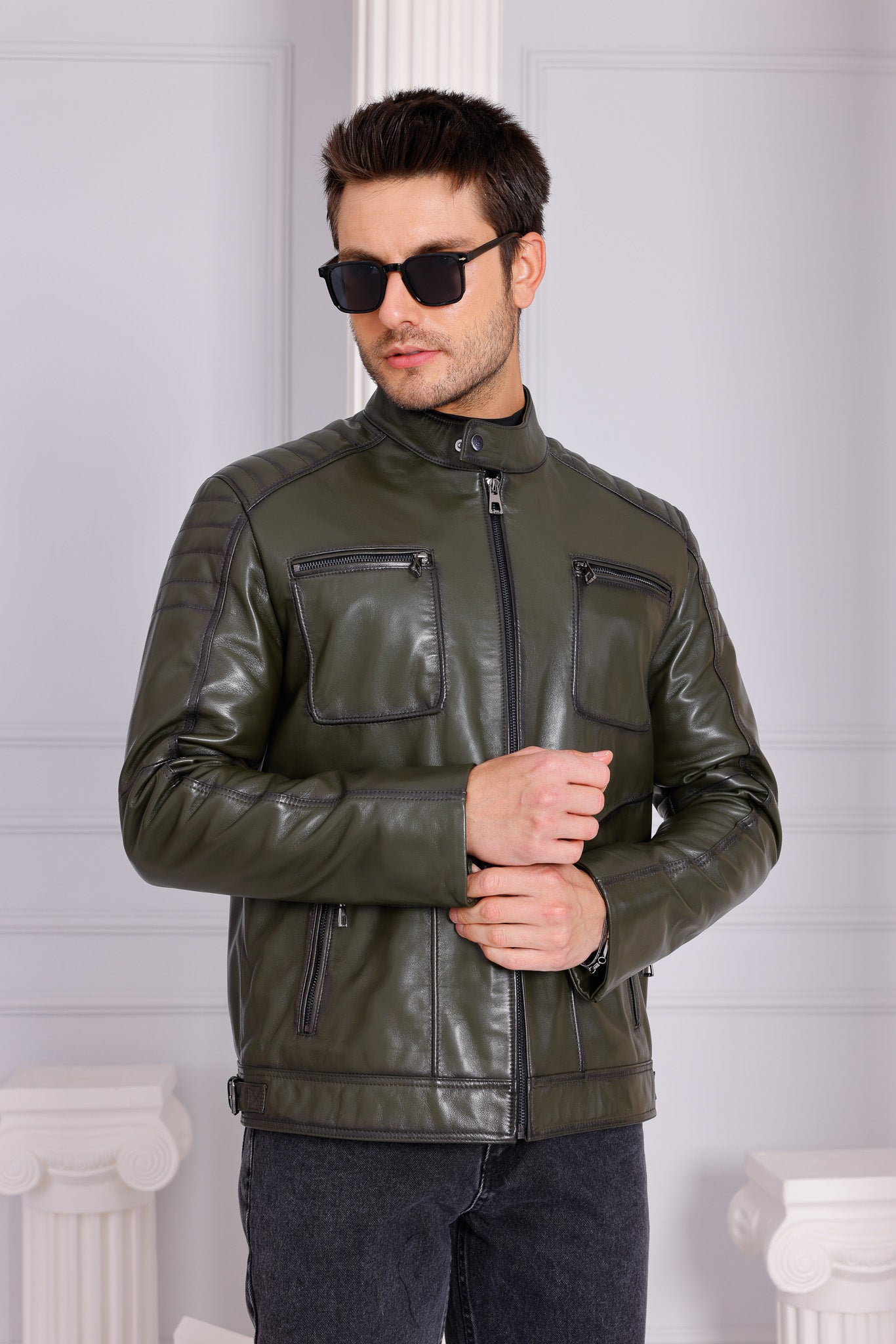The Argento Green Leather Jacket