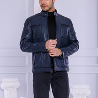 The Argento Navy Blue Leather Jacket