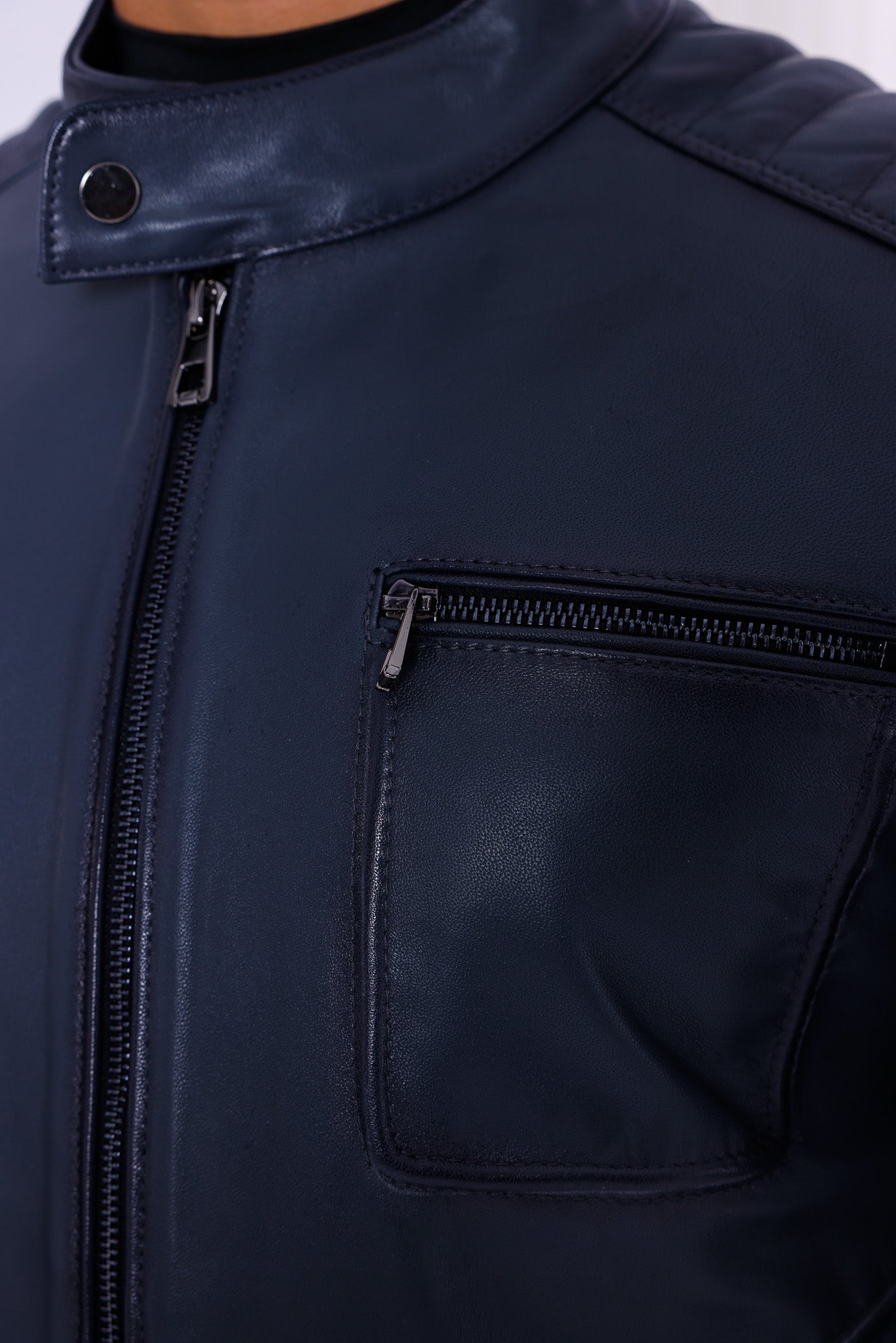 The Argento Navy Blue Leather Jacket