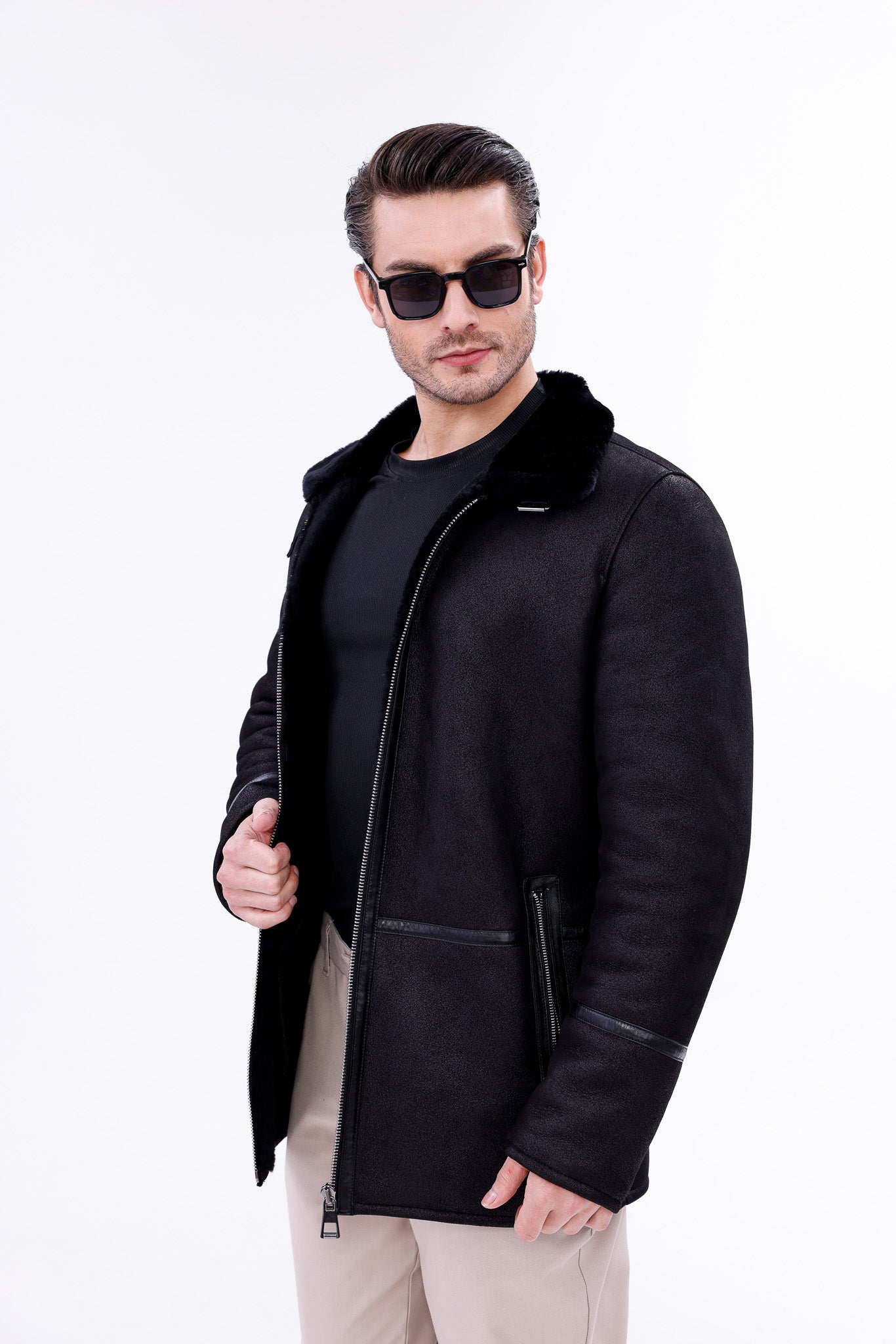 The Varese Black Shearling Men Jacket