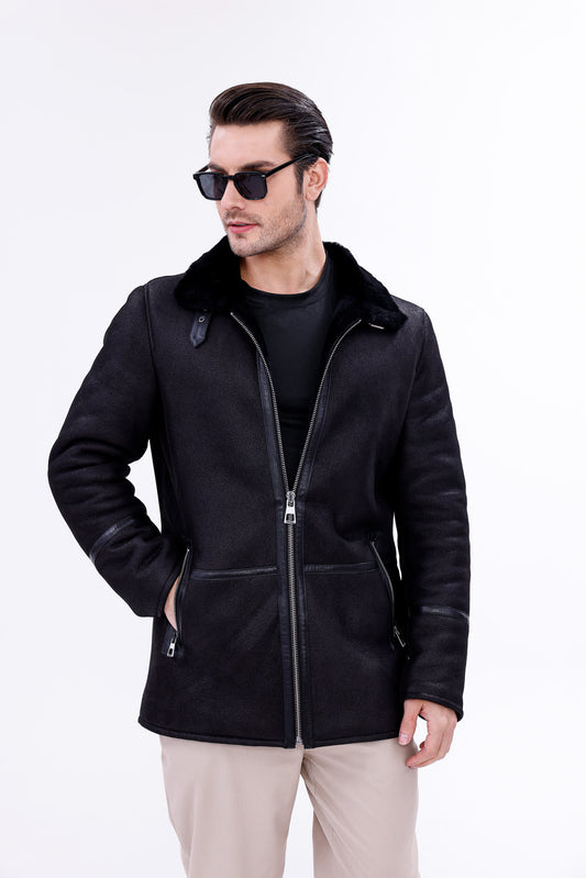 The Varese Black Shearling Men Jacket