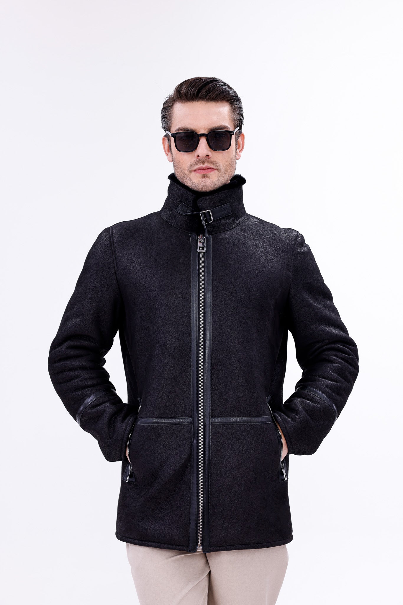 The Varese Black Shearling Men Jacket