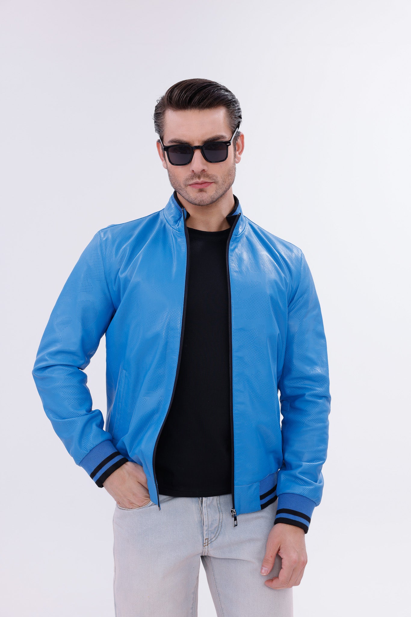 The Monza Sky Blue Leather Men Jacket