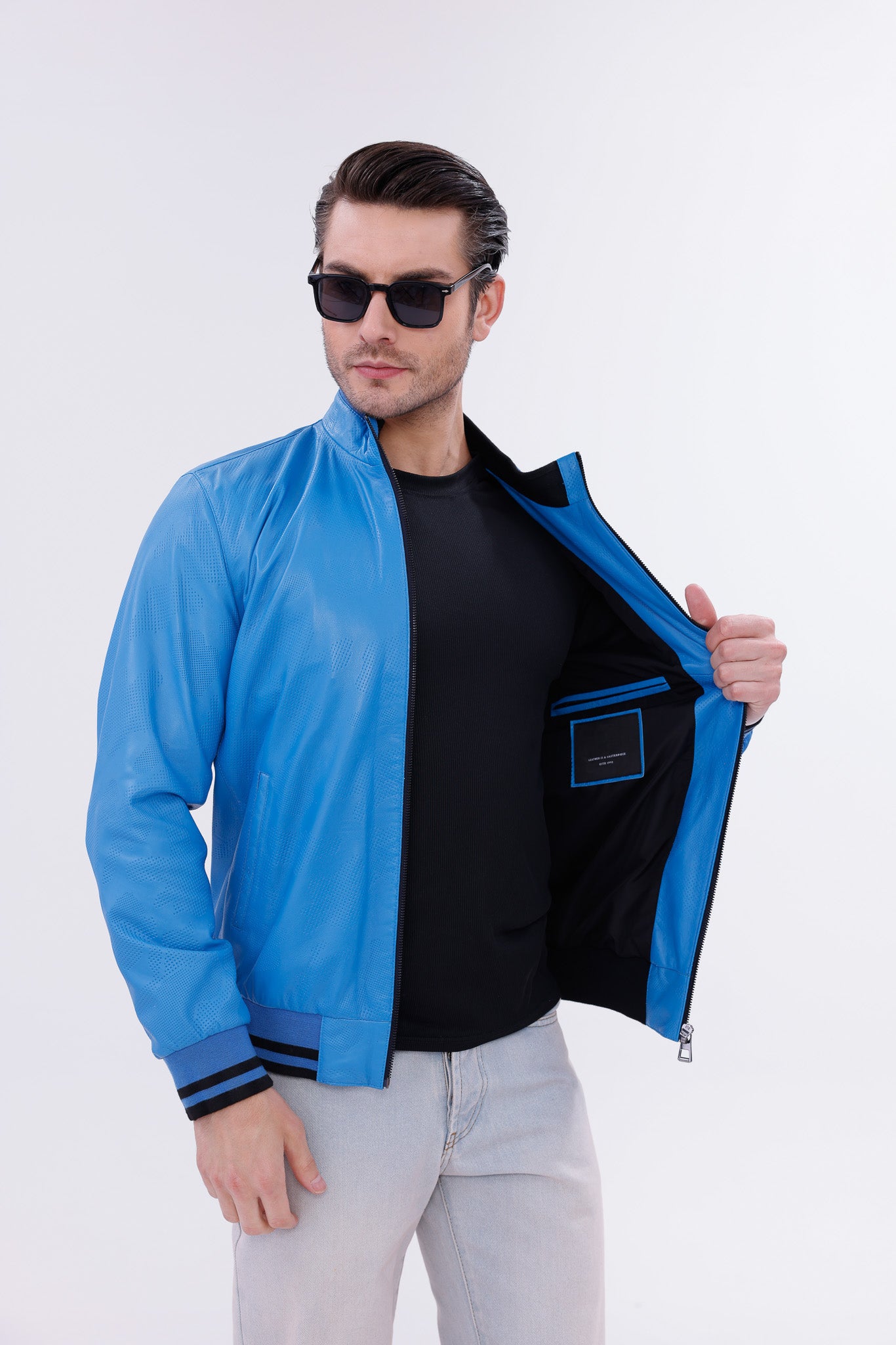 The Monza Sky Blue Leather Men Jacket