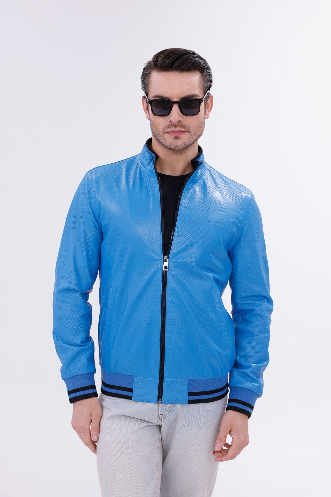The Monza Sky Blue Leather Men Jacket