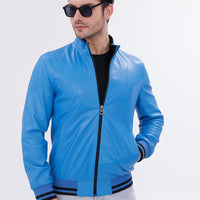 The Monza Sky Blue Leather Men Jacket