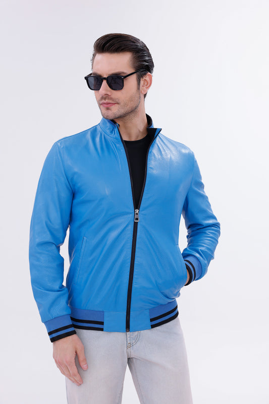 The Monza Sky Blue Leather Men Jacket