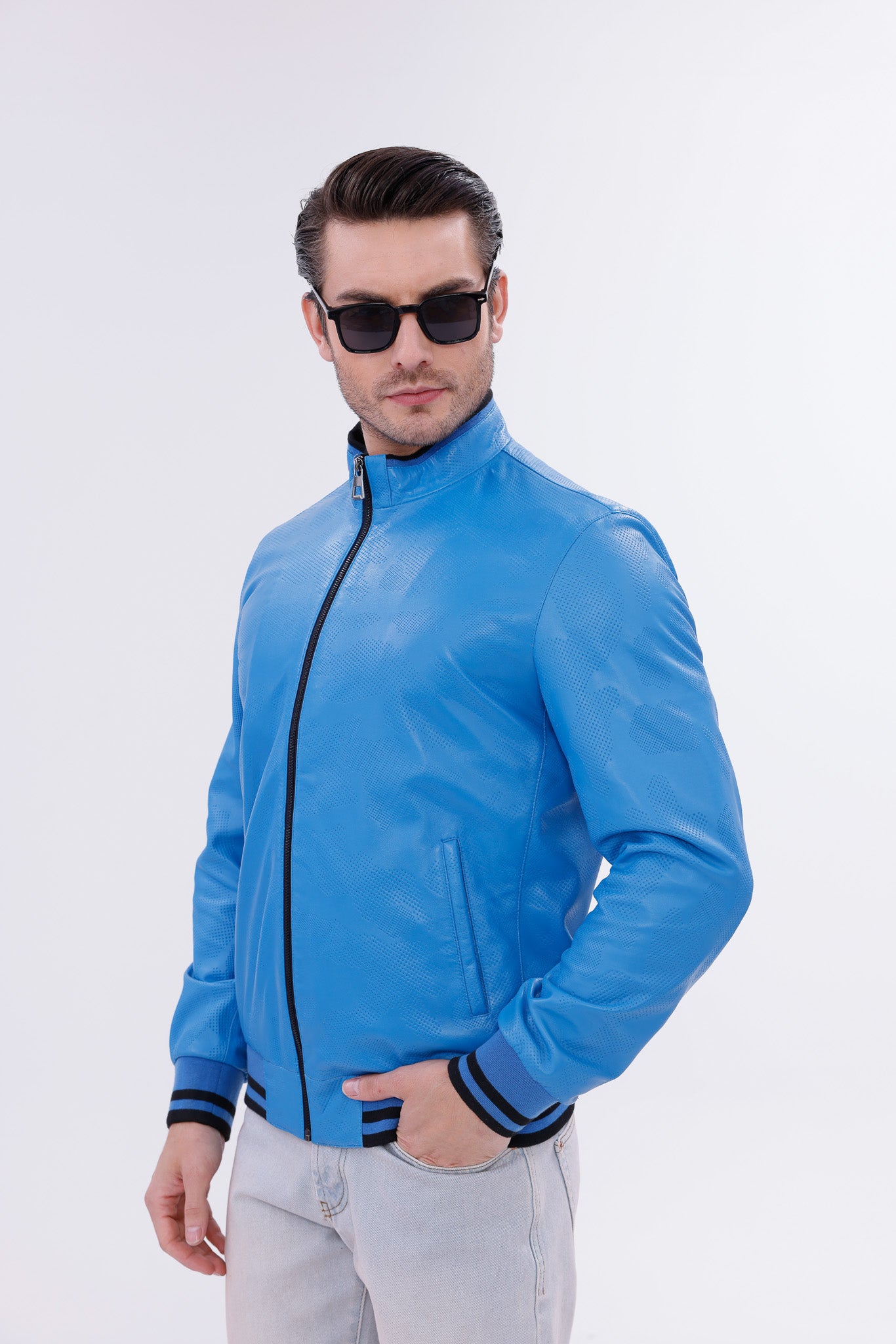 The Monza Sky Blue Leather Men Jacket