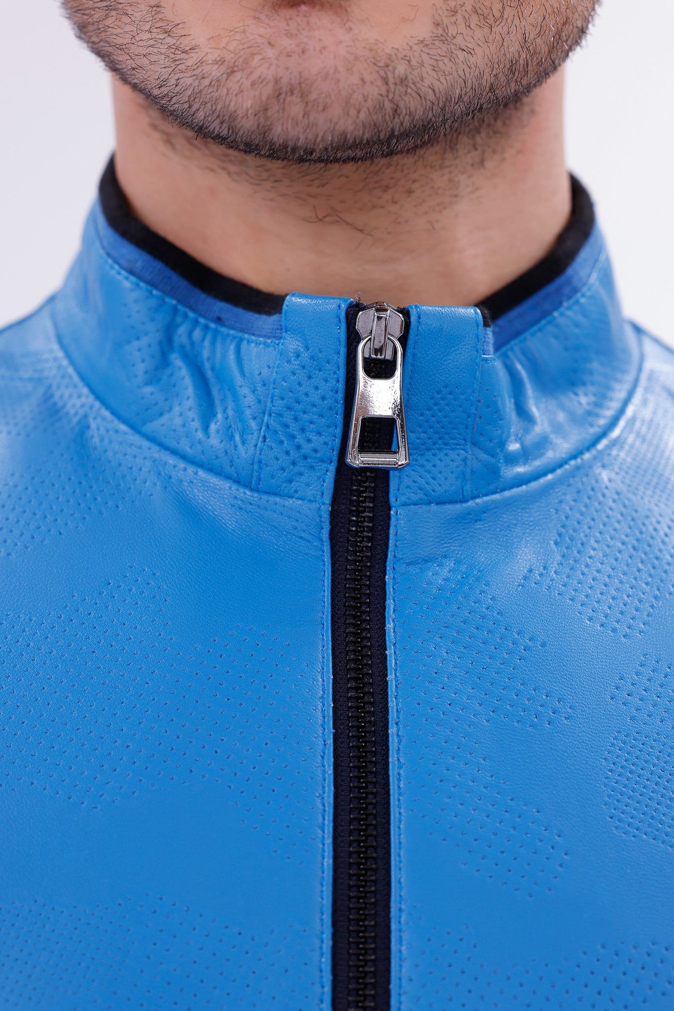 The Monza Sky Blue Leather Men Jacket