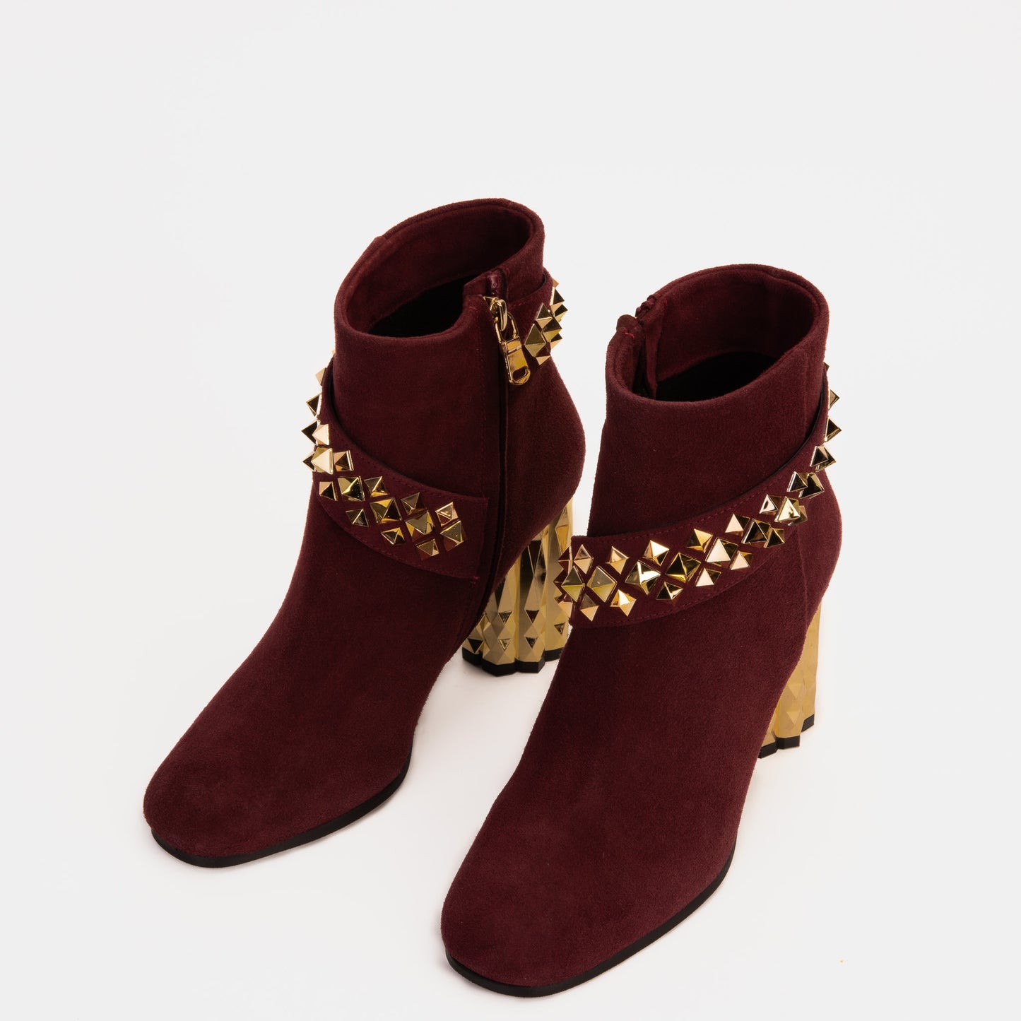 The Metal Burgundy Suede Leather Block Heel Women Boot