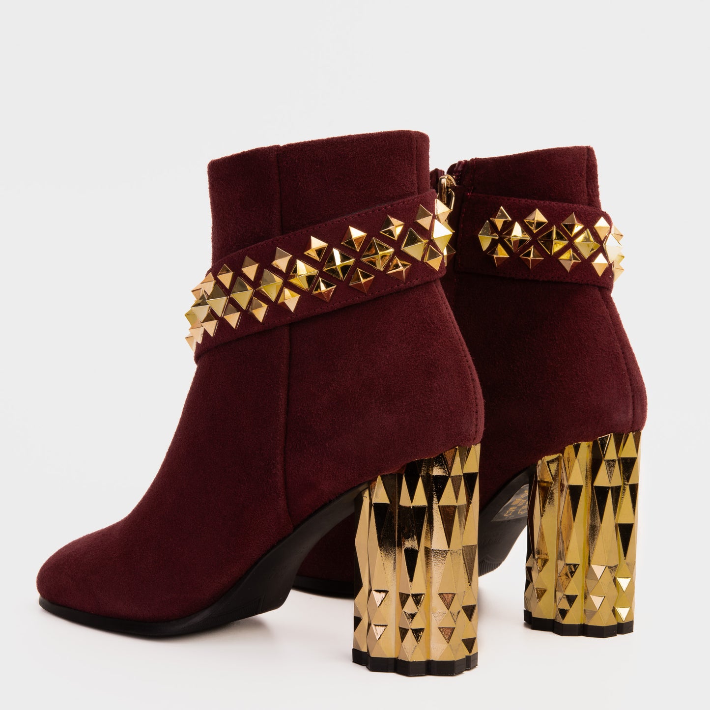 The Metal Burgundy Suede Leather Block Heel Women Boot
