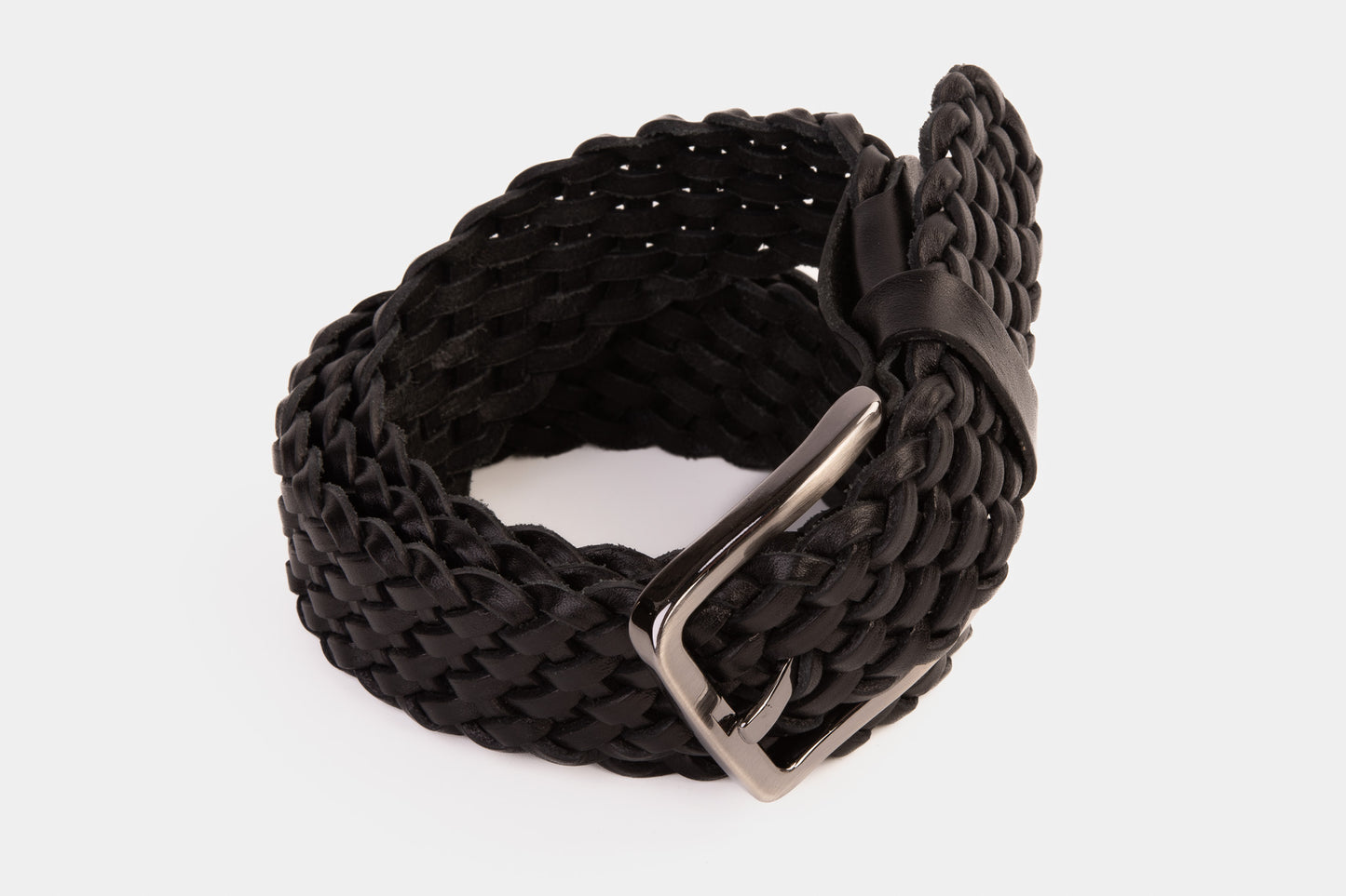 The Grand Woven Black Color Leather Belt