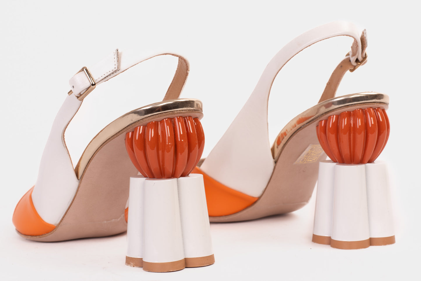 The Rize White Leather Pumpkin Heel Women Sandal
