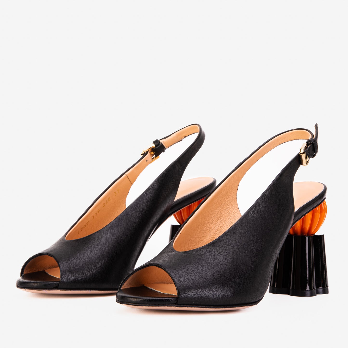 Sandalia de piel negra con tacón de calabaza para mujer Cimla