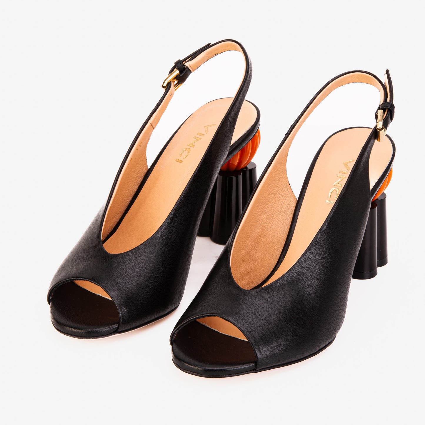 Sandalia de piel negra con tacón de calabaza para mujer Cimla