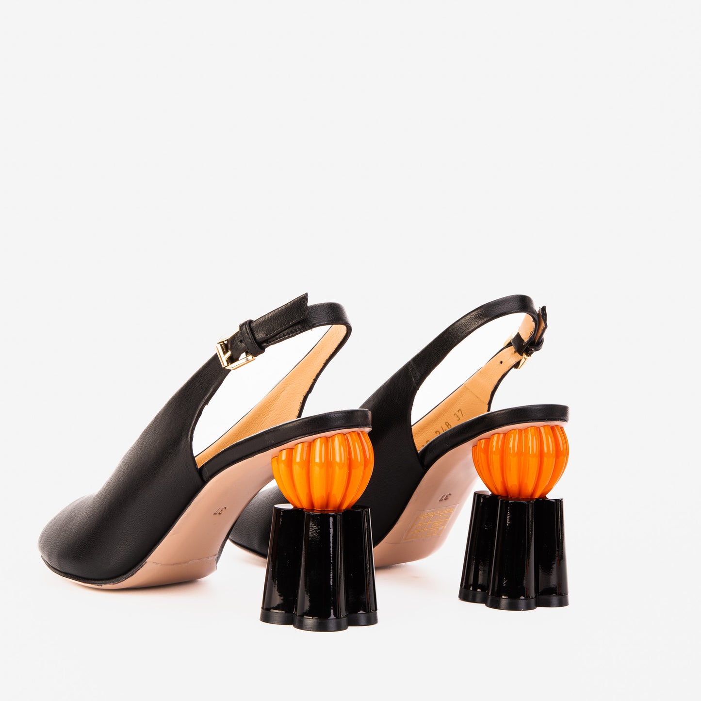 Sandalia de piel negra con tacón de calabaza para mujer Cimla