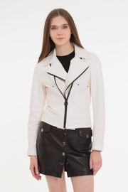 The Alomartes Women White Leather Jacket