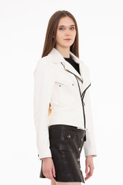 The Alomartes Women White Leather Jacket