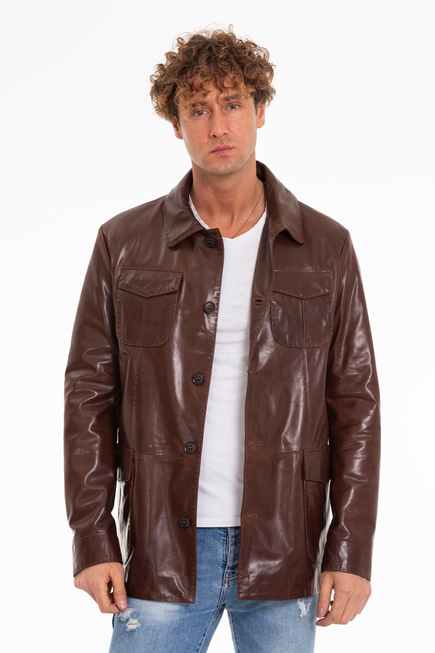 The Turro Brown Leather Men Jacket