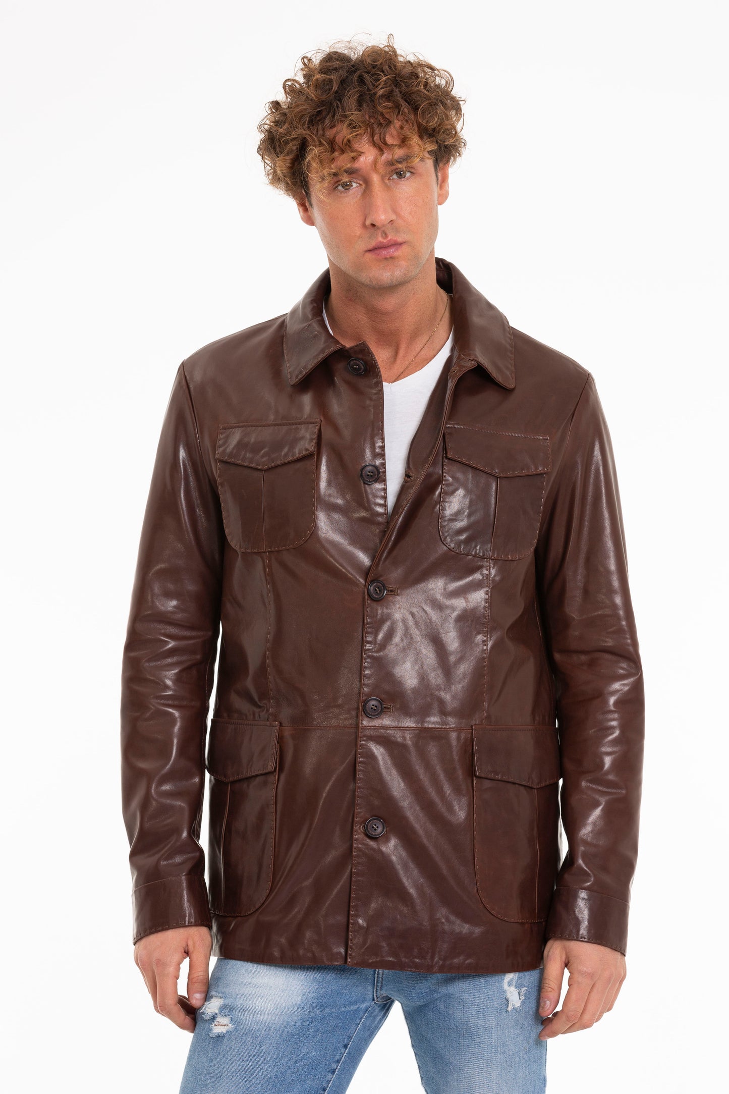 The Turro Brown Leather Men Jacket