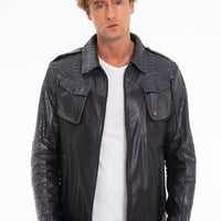 The Agron Pythn Navy Blue Leather Men Jacket