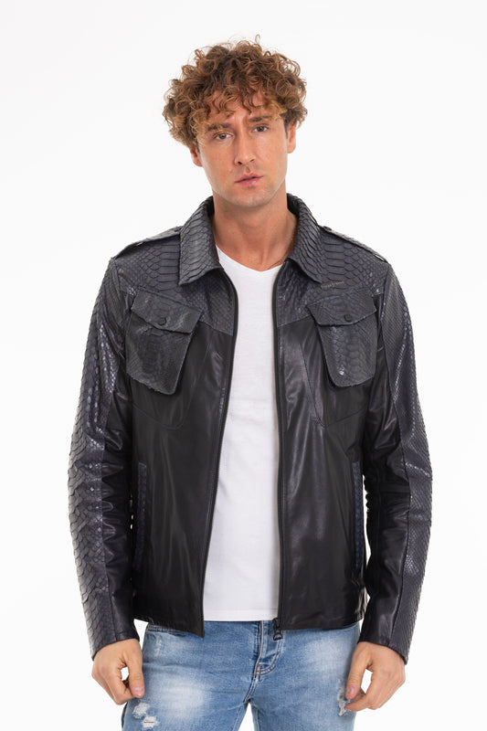 Chaqueta de cuero azul marino para hombre Agron Pythn 