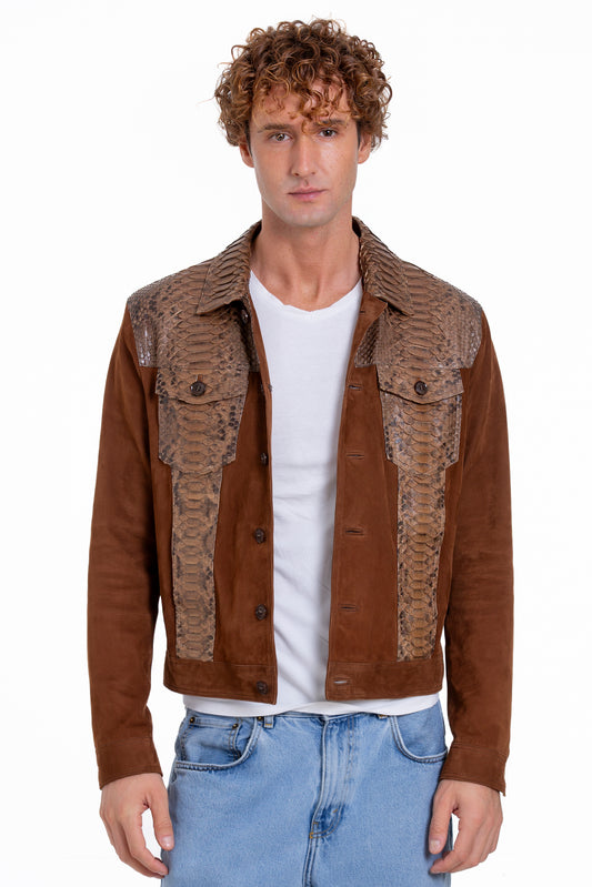 Chaqueta de piel de pitón de ante color canela para hombre de Margaraten 