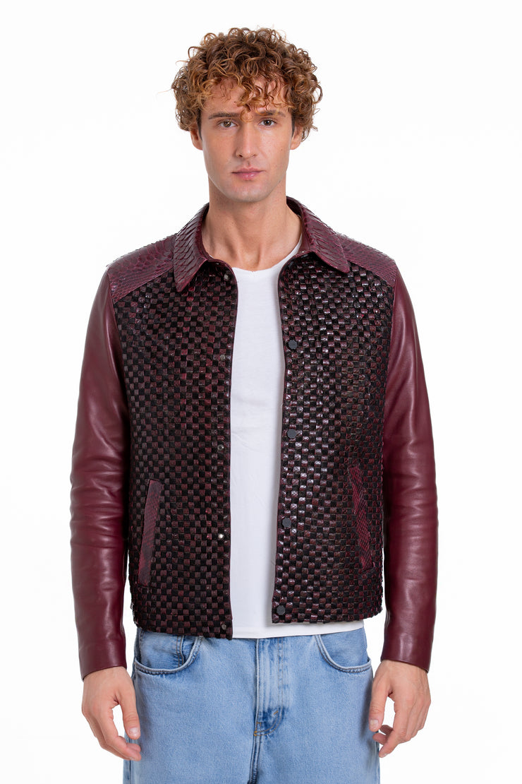 The Bedford Pythn Skin Handwoven Leather Burgundy Jacket