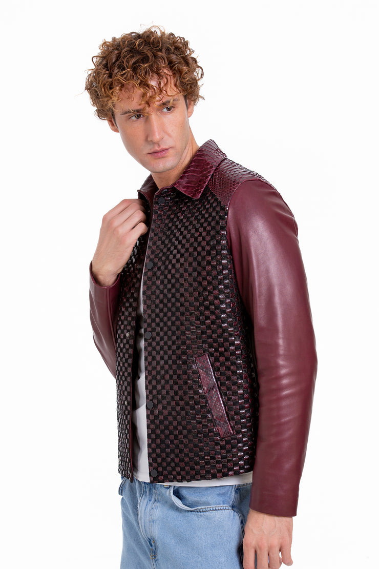 The Bedford Pythn Skin Handwoven Leather Burgundy Jacket