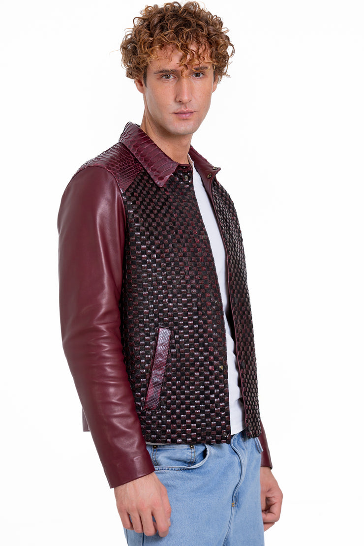The Bedford Pythn Skin Handwoven Leather Burgundy Jacket