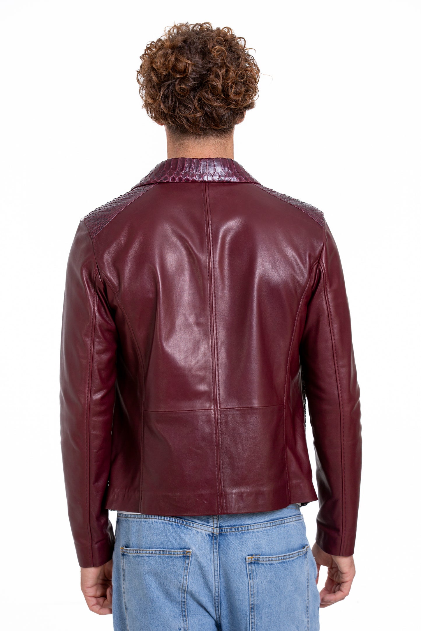 The Bedford Pythn Skin Handwoven Leather Burgundy Men  Jacket