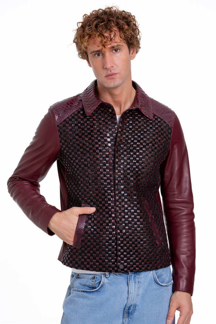 The Bedford Pythn Skin Handwoven Leather Burgundy Jacket