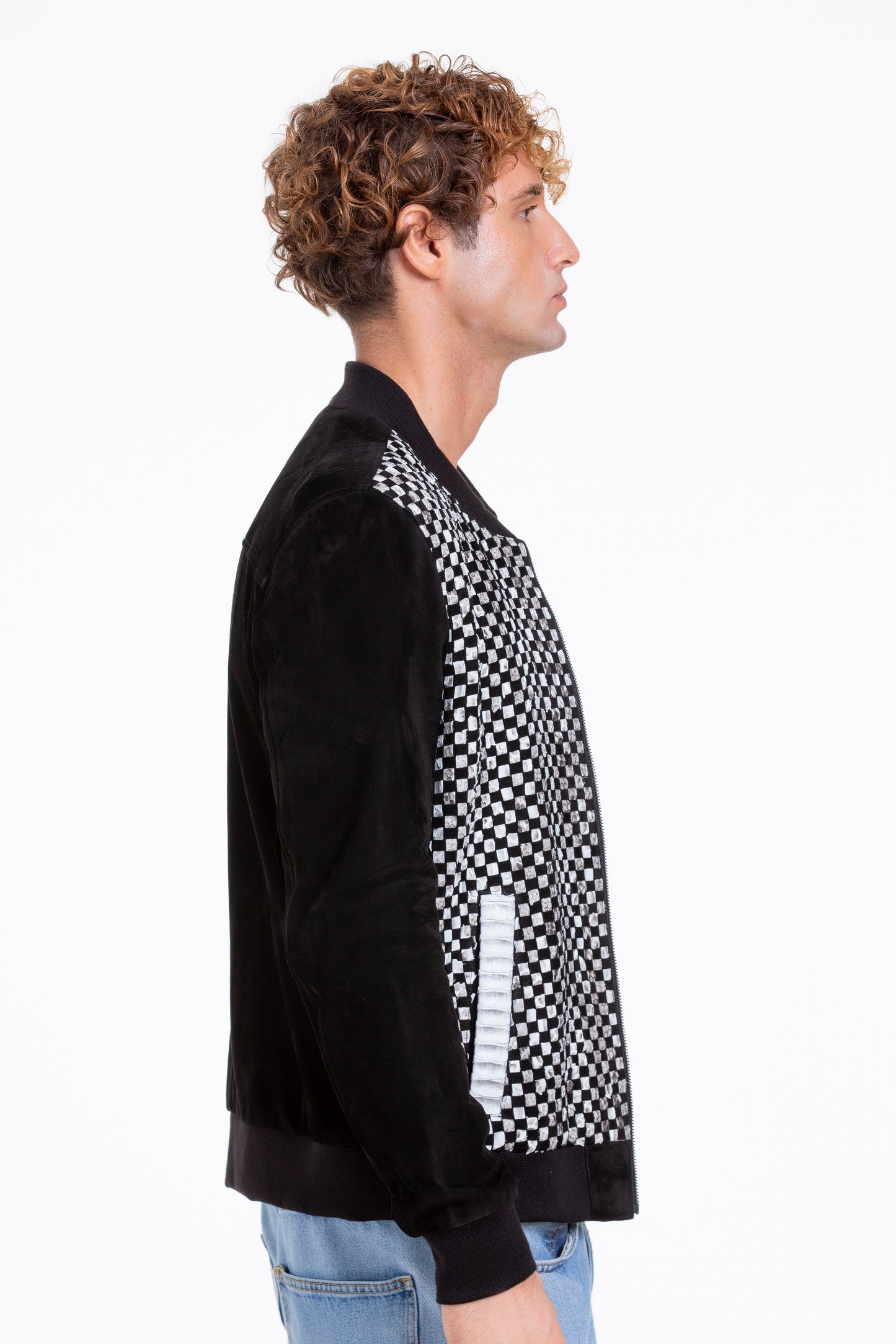Chaqueta de piel de pitón de Bedford tejida a mano en color negro para hombre 