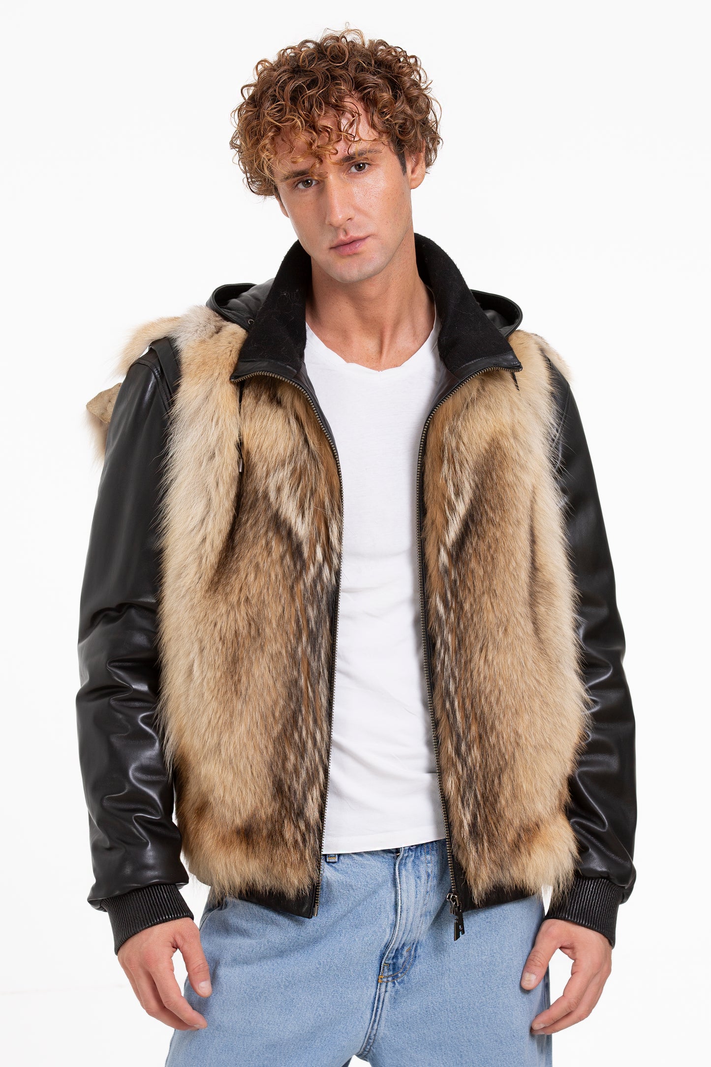 The Melbourne Pure Wolf Fur Leather Black Men Jacket