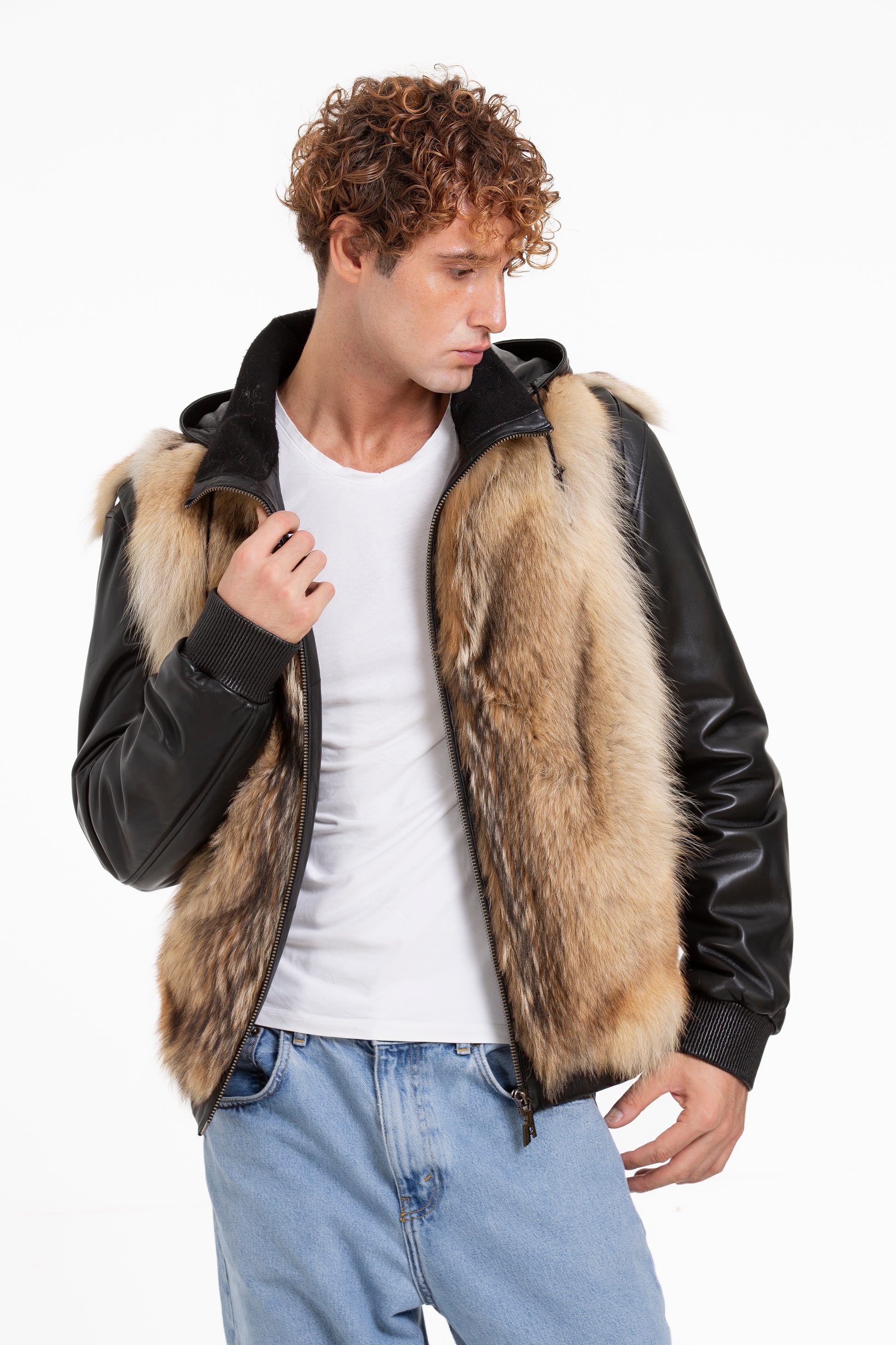 The Melbourne Pure Wolf Fur Leather Black Men Jacket – Vinci