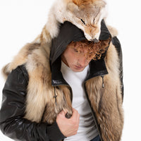 The Melbourne Pure Wolf Fur Leather Black Men Jacket