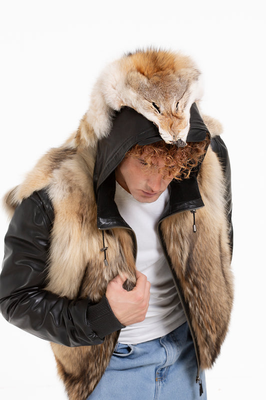The Melbourne Pure Wolf Fur Leather Black Men Jacket